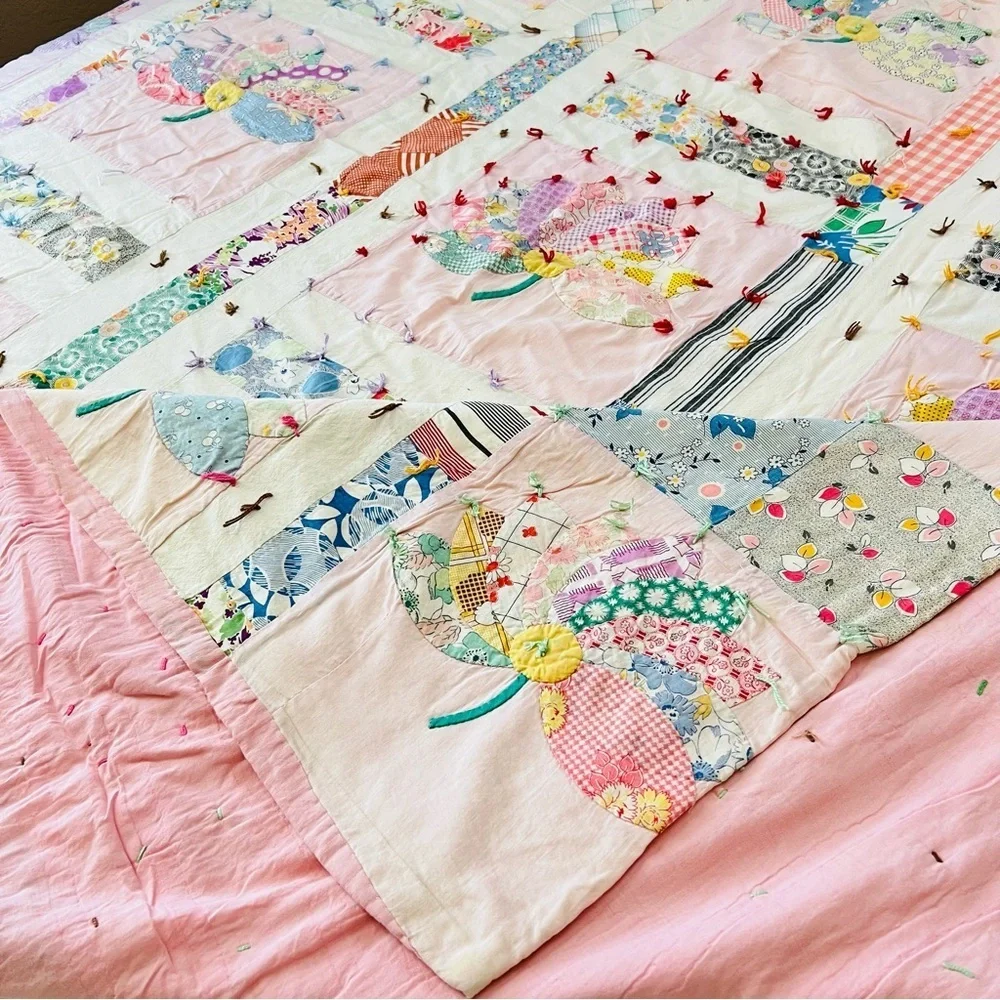 70”x80” Vintage Handmade Cotton Quilt.